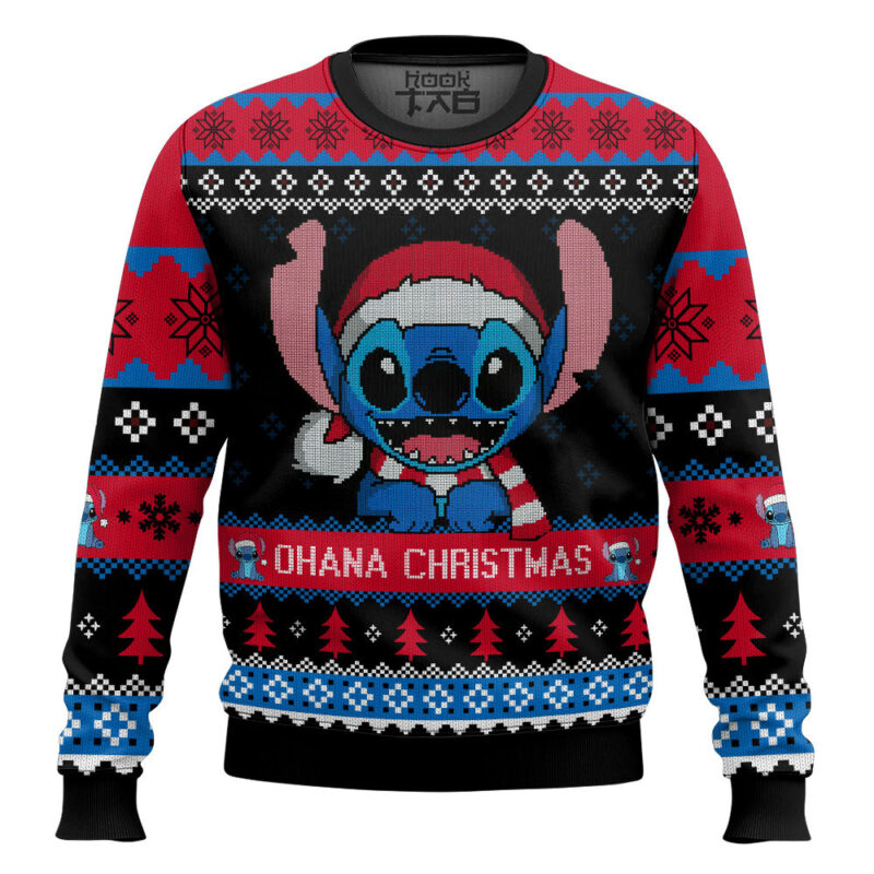 Hooktab Ohana Christmas Lilo And Stitch Ugly Christmas Sweater