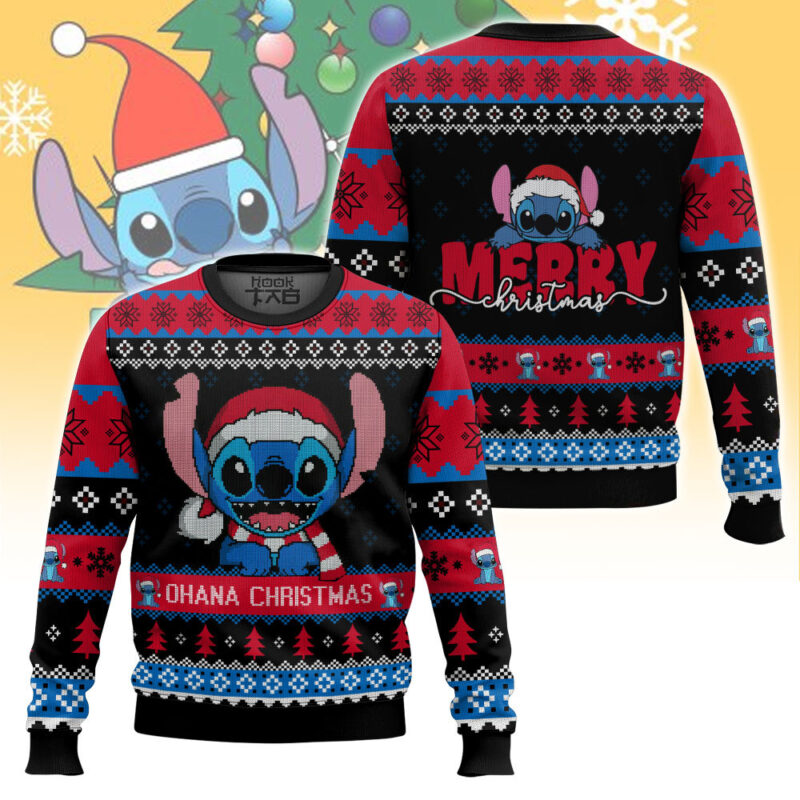 Hooktab Ohana Christmas Lilo And Stitch Ugly Christmas Sweater Hooktab Ohana Christmas Lilo And Stitch Ugly Christmas Sweater