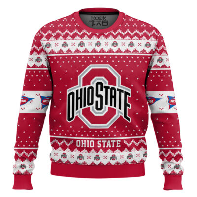 Hooktab Ohio State Buckeyes - Custom Name And Number Ugly Christmas Sweater