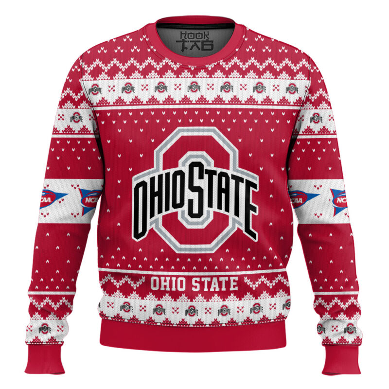 Hooktab Ohio State Buckeyes - Custom Name And Number Ugly Christmas Sweater