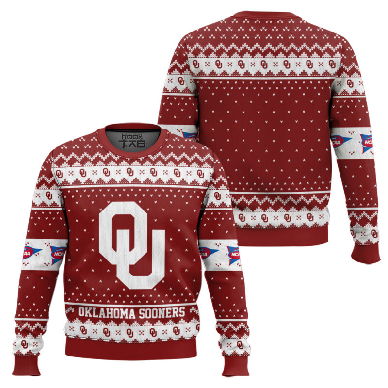 Hooktab Oklahoma Sooners - Custom Name And Number Ugly Christmas Sweater Hooktab Oklahoma Sooners - Custom Name And Number Ugly Christmas Sweater