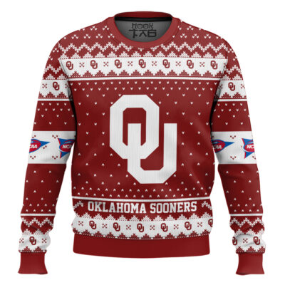 Hooktab Oklahoma Sooners - Custom Name And Number Ugly Christmas Sweater