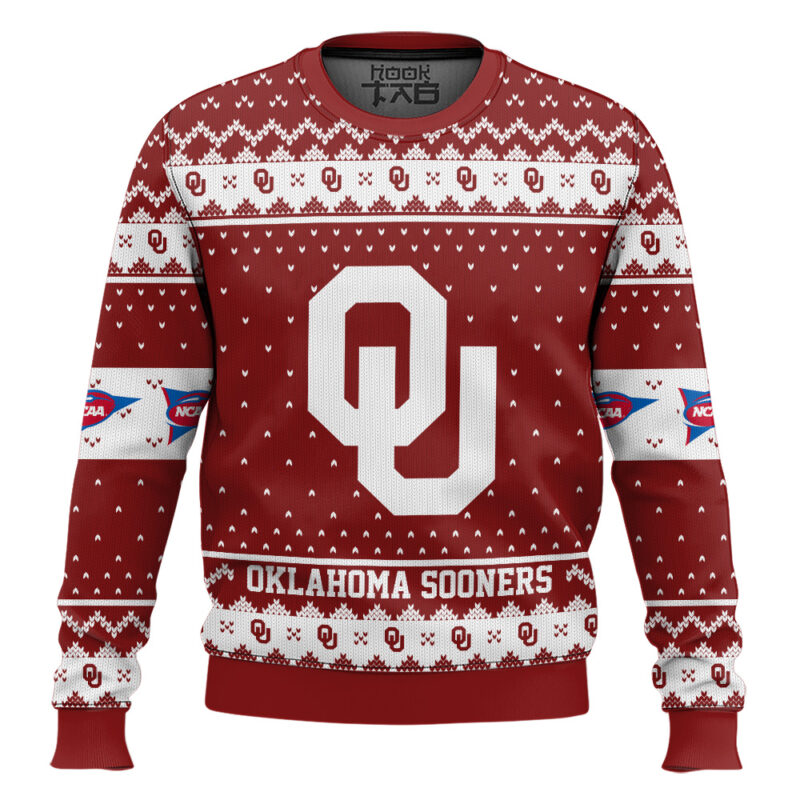 Hooktab Oklahoma Sooners - Custom Name And Number Ugly Christmas Sweater