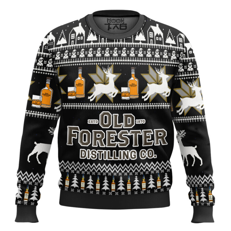 Hooktab Old Forester Bourbon Whiskey Ugly Christmas Sweater