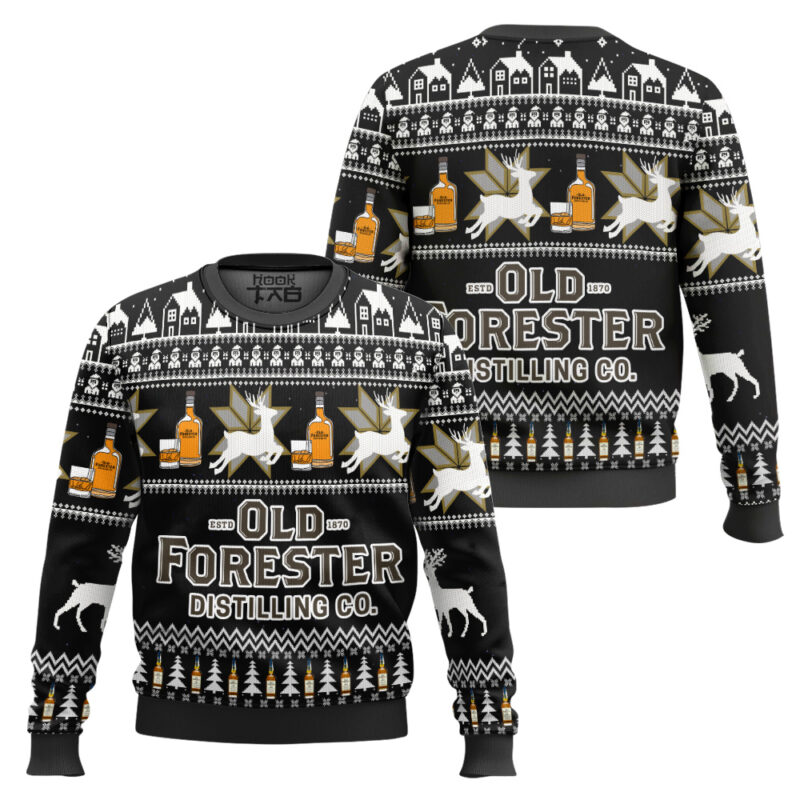 Hooktab Old Forester Bourbon Whiskey Ugly Christmas Sweater Hooktab Old Forester Bourbon Whiskey Ugly Christmas Sweater