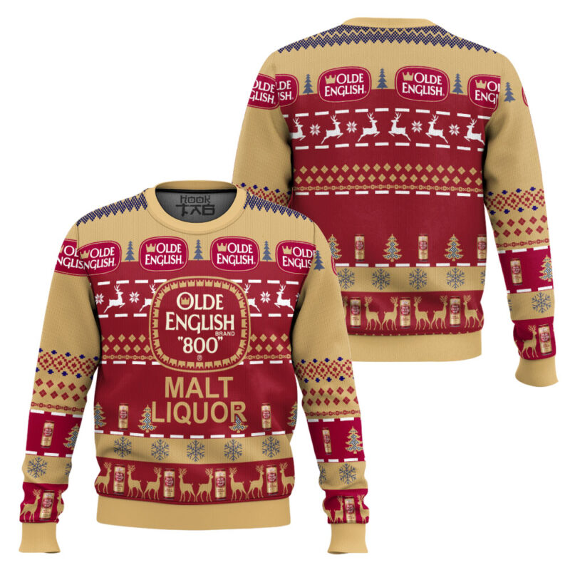 Hooktab Olde English 800 Malt Liquor Ugly Christmas Sweater Hooktab Olde English 800 Malt Liquor Ugly Christmas Sweater