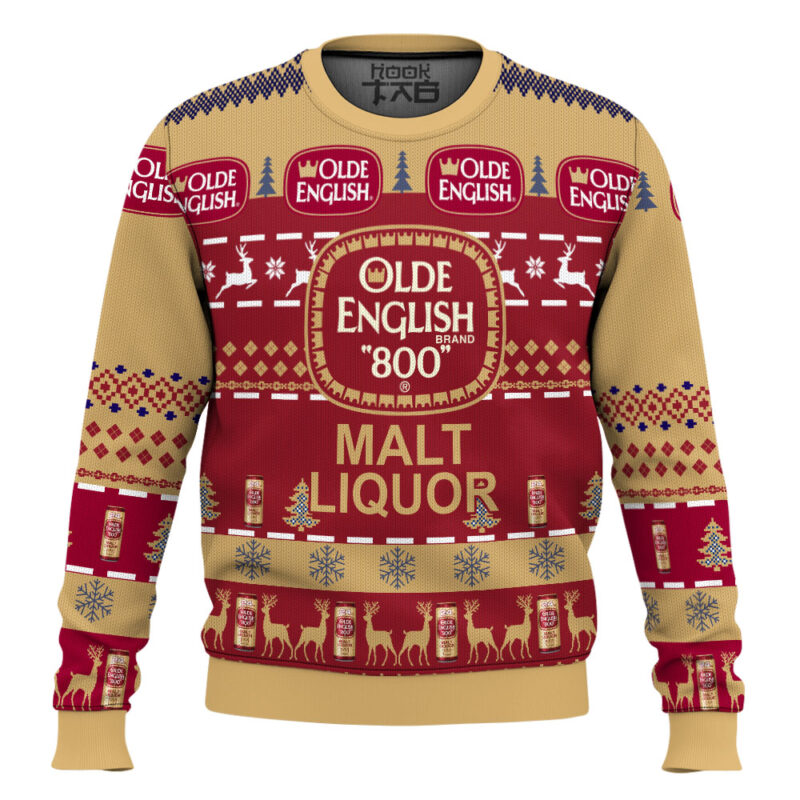 Hooktab Olde English 800 Malt Liquor Ugly Christmas Sweater