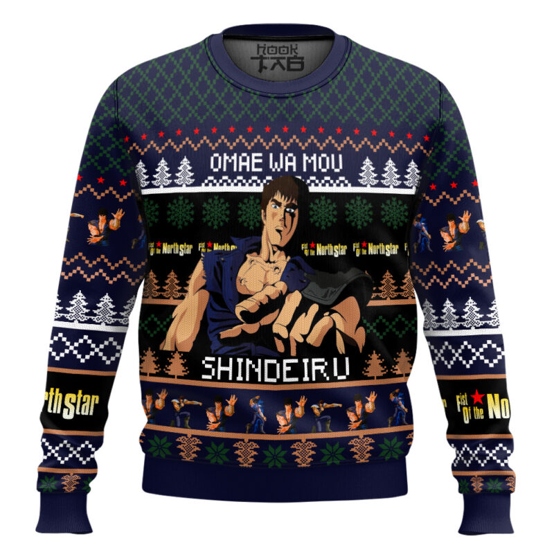 Hooktab Omae Wa Mou Shindeiru Fist Of The North Star Ugly Christmas Sweater Hooktab Omae Wa Mou Shindeiru Fist Of The North Star Ugly Christmas Sweater