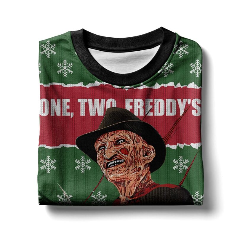 Hooktab One, Two, Freddy’s Coming For You And Your Freedom Ugly Christmas Sweater Hooktab One, Two, Freddy’s Coming For You And Your Freedom Ugly Christmas Sweater