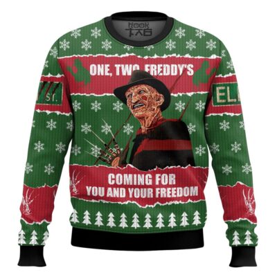 Hooktab One, Two, Freddy’s Coming For You And Your Freedom Ugly Christmas Sweater