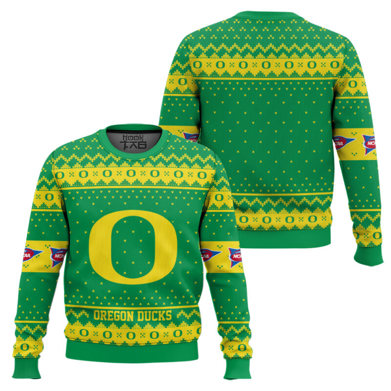 Hooktab Oregon Ducks - Custom Name And Number Ugly Christmas Sweater Hooktab Oregon Ducks - Custom Name And Number Ugly Christmas Sweater