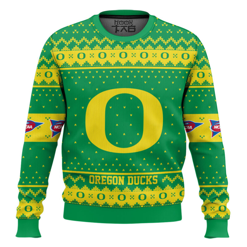 Hooktab Oregon Ducks - Custom Name And Number Ugly Christmas Sweater