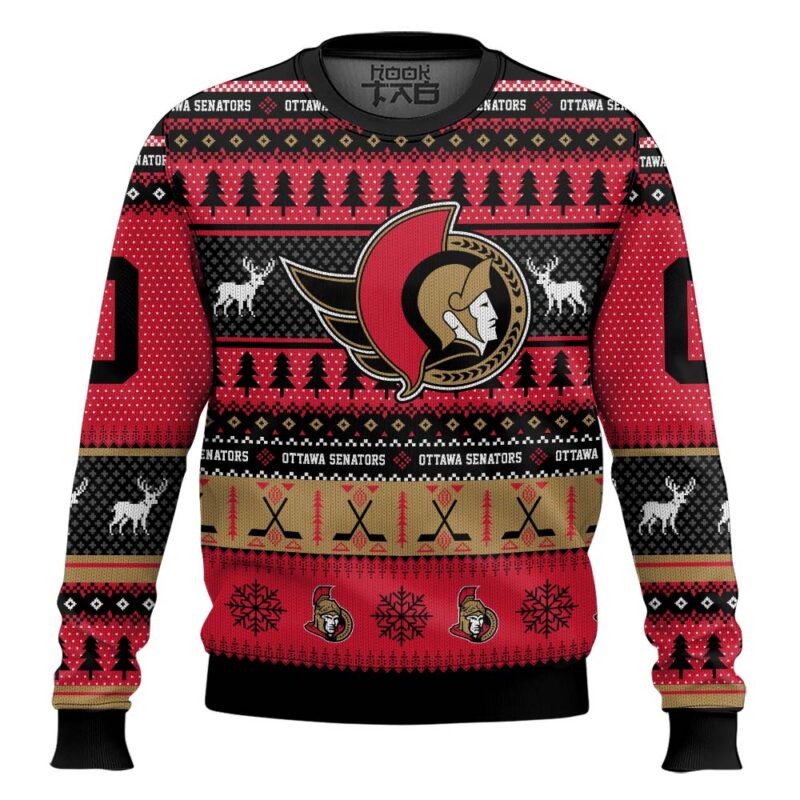 Hooktab Ottawa Senators - Custom Name And Number Ugly Sweater