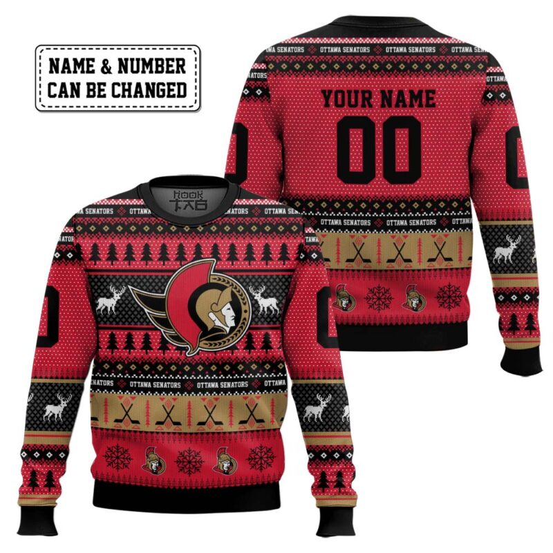 Hooktab Ottawa Senators - Custom Name And Number Ugly Sweater Hooktab Ottawa Senators - Custom Name And Number Ugly Sweater