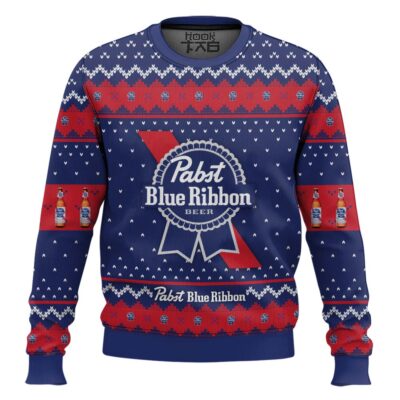 Hooktab Pabst Blue Ribbon American Lager Beer Ugly Christmas Sweater