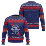 Hooktab Pabst Blue Ribbon American Lager Beer Ugly Christmas Sweater