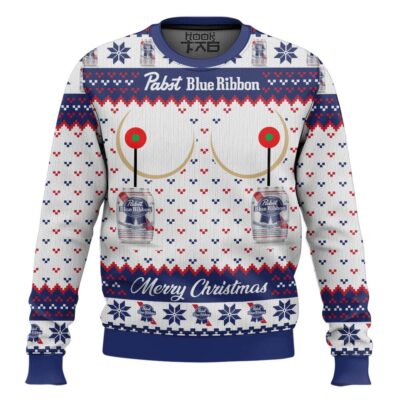 Hooktab Pabst Blue Ribbon American Lager Ugly Christmas Sweater