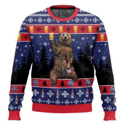 Hooktab Pabst Blue Ribbon Bear Ugly Christmas Sweater