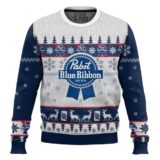 Hooktab Pabst Blue Ribbon Beer Ugly Christmas Sweater