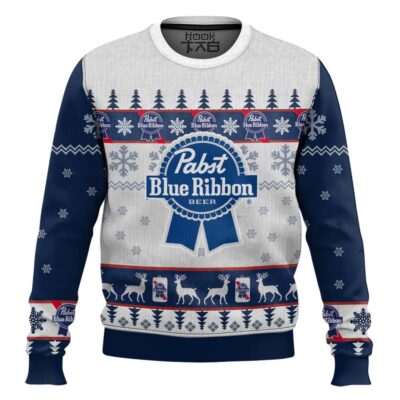 Hooktab Pabst Blue Ribbon Beer Ugly Christmas Sweater