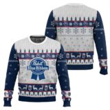 Hooktab Pabst Blue Ribbon Beer Ugly Christmas Sweater
