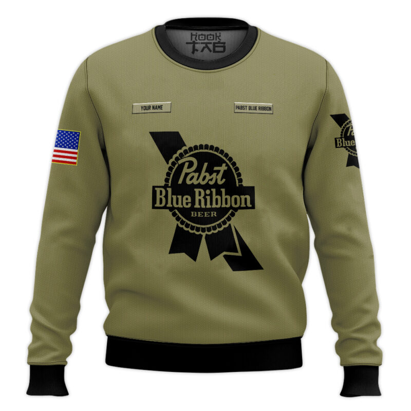 Hooktab Pabst Blue Ribbon Camo - Custom Name Ugly Christmas Sweater