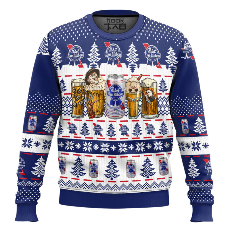 Hooktab Pabst Blue Ribbon Horror Drink - Custom Name Ugly Christmas Sweater