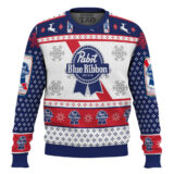 Hooktab Pabst Blue Ribbon Lager Beer Ugly Christmas Sweater
