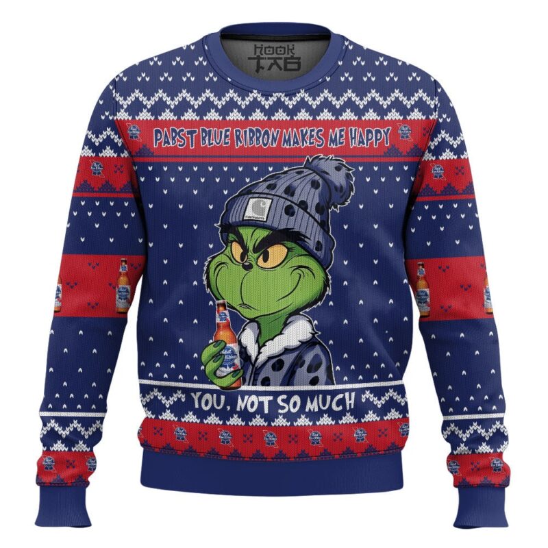 Hooktab Pabst Blue Ribbon Makes Me Happy Ugly Christmas Sweater