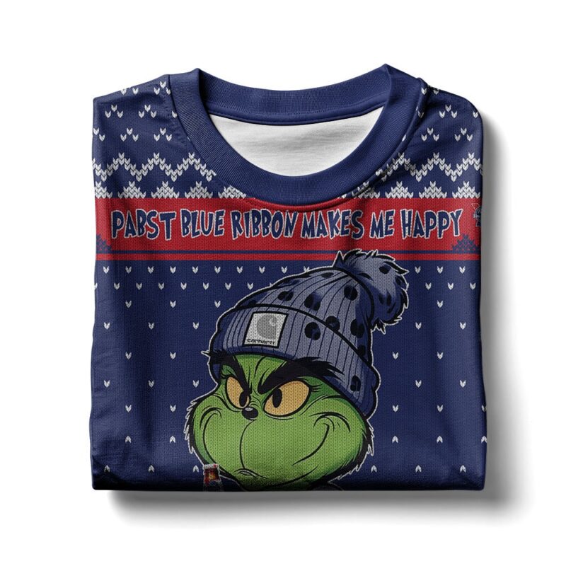Hooktab Pabst Blue Ribbon Makes Me Happy Ugly Christmas Sweater Hooktab Pabst Blue Ribbon Makes Me Happy Ugly Christmas Sweater