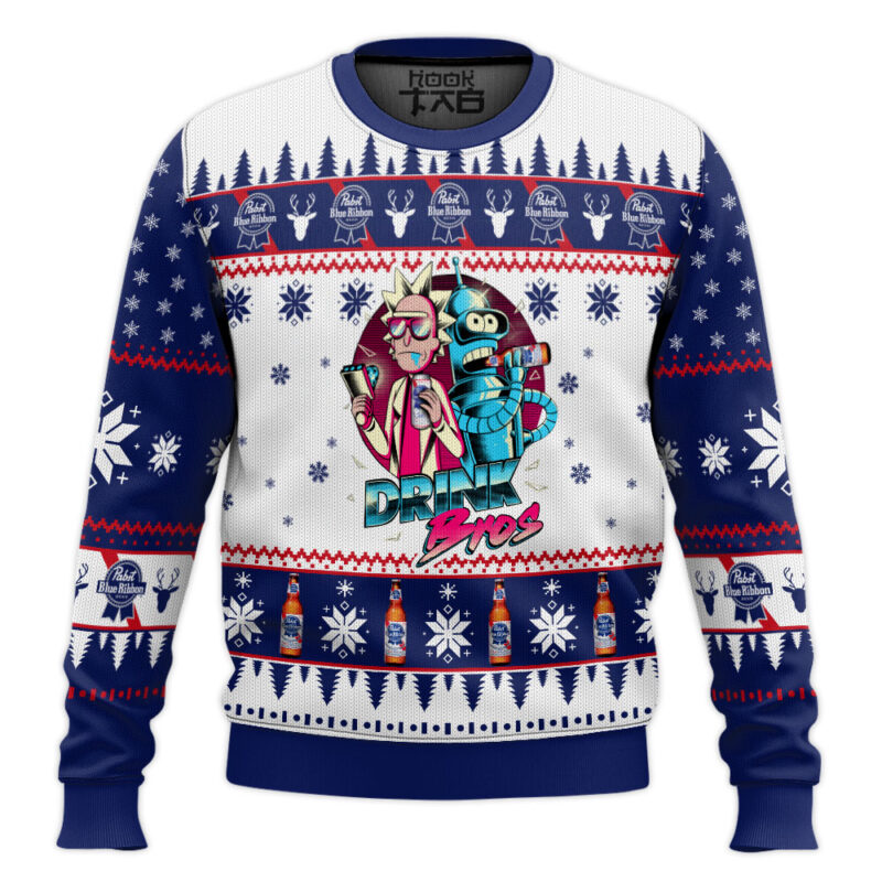 Hooktab Pabst Blue Ribbon Rick And Morty Ugly Christmas Sweater