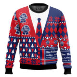 Hooktab Pabst Blue Ribbon Suit And Tie Ugly Christmas Sweater