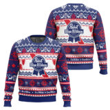 Hooktab Pabst Blue Ribbon Ugly Christmas Sweater