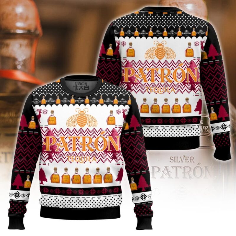 Hooktab Patron Tequila 100% Agave Ugly Christmas Sweater Hooktab Patron Tequila 100% Agave Ugly Christmas Sweater