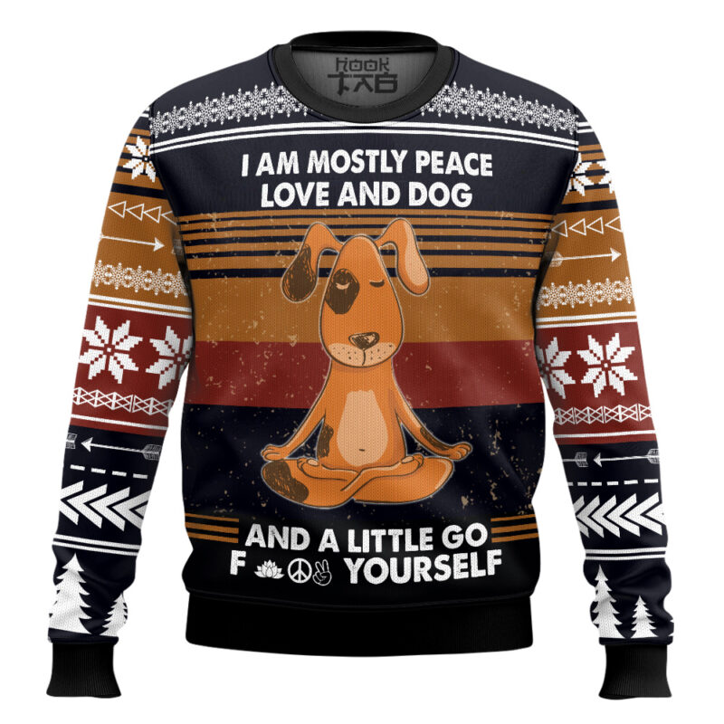 Hooktab Peace Love And Dog Ugly Christmas Sweater