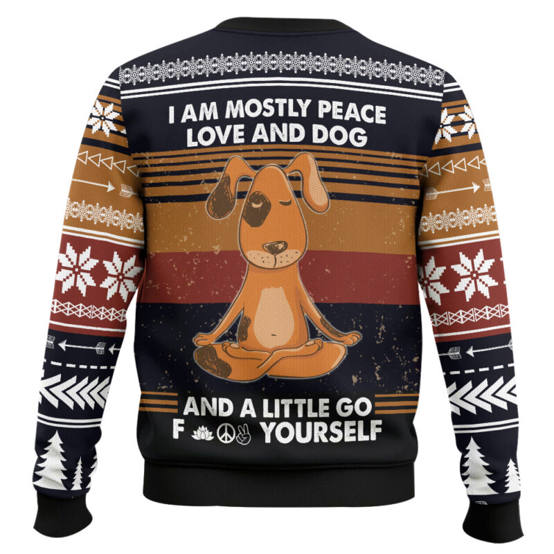 Hooktab Peace Love And Dog Ugly Christmas Sweater Hooktab Peace Love And Dog Ugly Christmas Sweater