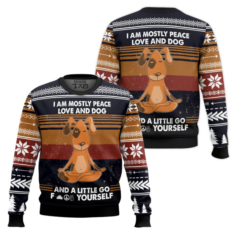 Hooktab Peace Love And Dog Ugly Christmas Sweater Hooktab Peace Love And Dog Ugly Christmas Sweater