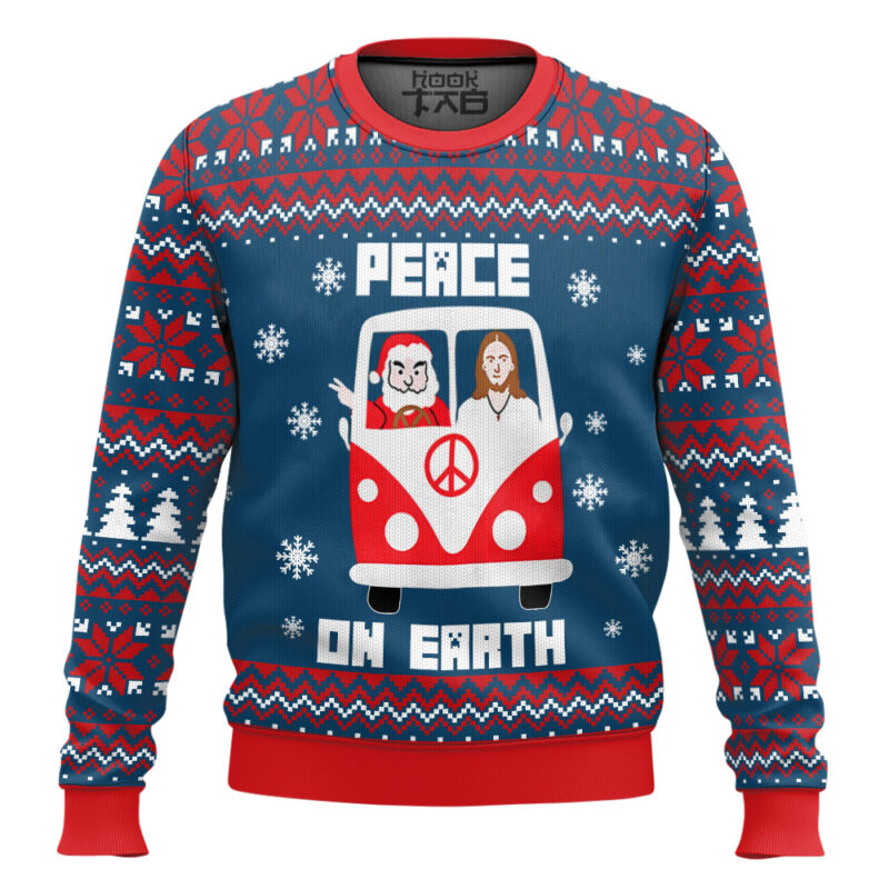 Hooktab Peace On Earth Ugly Christmas Sweater Hooktab Peace On Earth Ugly Christmas Sweater