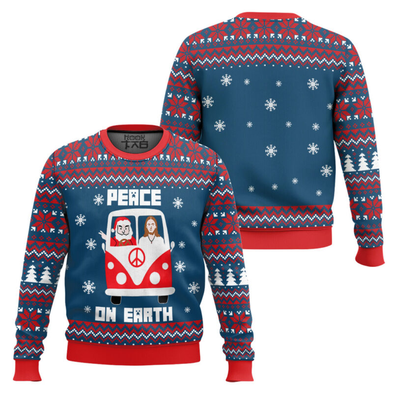 Hooktab Peace On Earth Ugly Christmas Sweater Hooktab Peace On Earth Ugly Christmas Sweater
