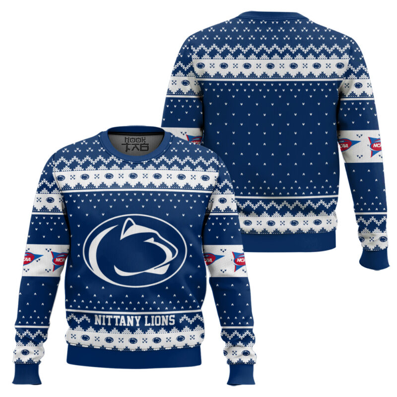 Hooktab Penn State Nittany Lions - Custom Name And Number Ugly Christmas Sweater Hooktab Penn State Nittany Lions - Custom Name And Number Ugly Christmas Sweater