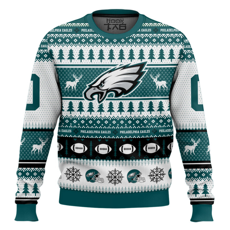 Hooktab Philadelphia Eagles - Custom Name And Number Ugly Sweater