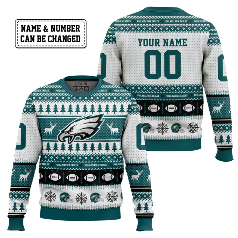 Hooktab Philadelphia Eagles - Custom Name And Number Ugly Sweater Hooktab Philadelphia Eagles - Custom Name And Number Ugly Sweater