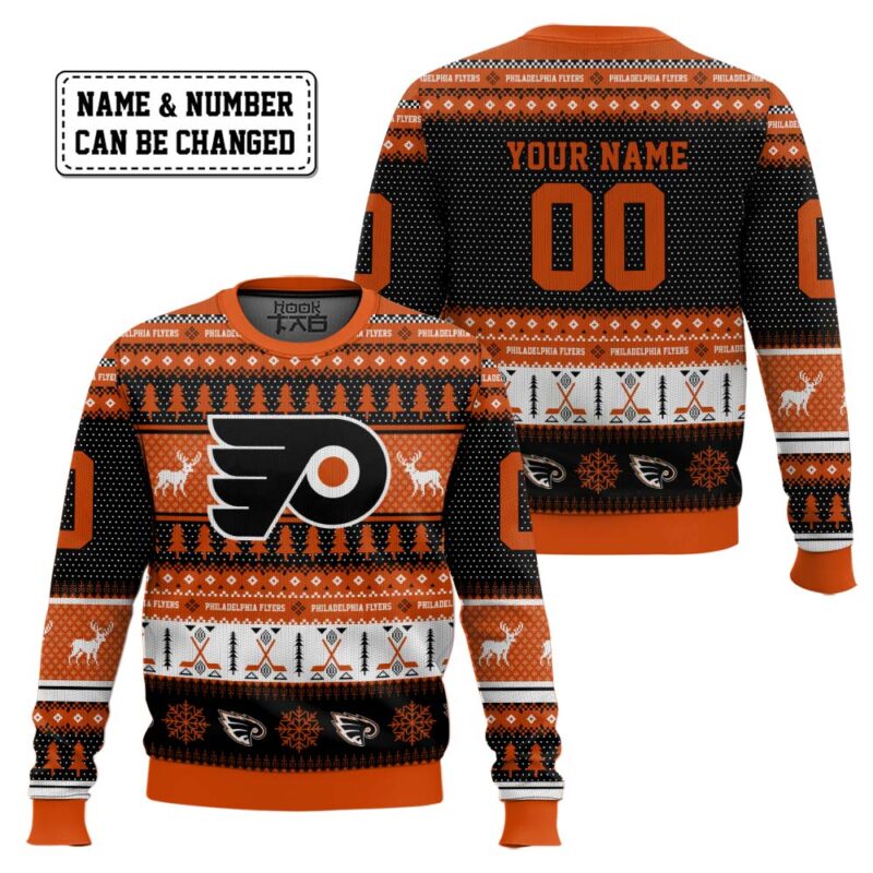 Hooktab Philadelphia Flyers - Custom Name And Number Ugly Sweater Hooktab Philadelphia Flyers - Custom Name And Number Ugly Sweater