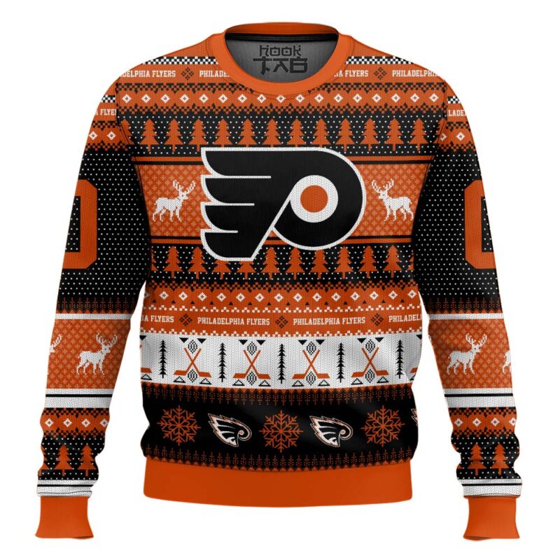 Hooktab Philadelphia Flyers - Custom Name And Number Ugly Sweater