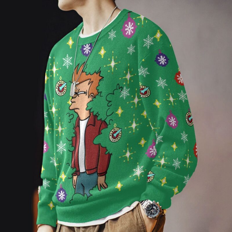Hooktab Philip J. Fry Emerging From The Bush Futurama Ugly Christmas Sweater Hooktab Philip J. Fry Emerging From The Bush Futurama Ugly Christmas Sweater