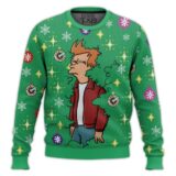 Hooktab Philip J. Fry Emerging From The Bush Futurama Ugly Christmas Sweater