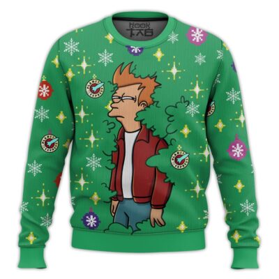 Hooktab Philip J. Fry Emerging From The Bush Futurama Ugly Christmas Sweater