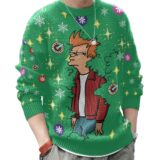 Hooktab Philip J. Fry Emerging From The Bush Futurama Ugly Christmas Sweater