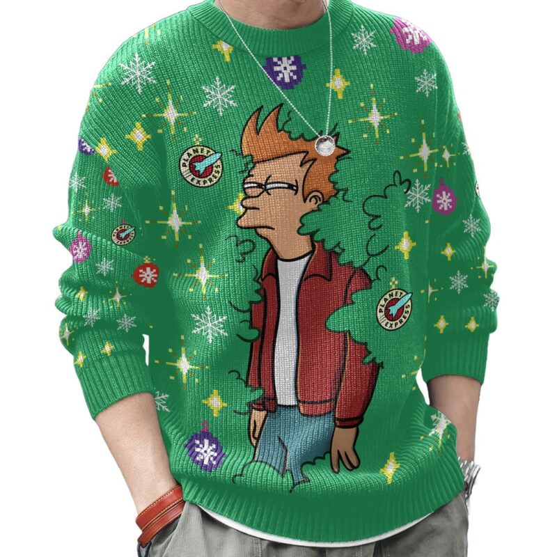 Hooktab Philip J. Fry Emerging From The Bush Futurama Ugly Christmas Sweater Hooktab Philip J. Fry Emerging From The Bush Futurama Ugly Christmas Sweater