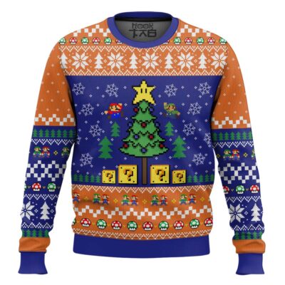 Hooktab Pine Tree Mario Bros Ugly Christmas Sweater